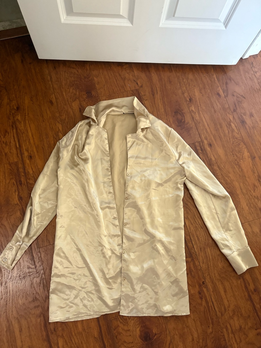 Nasty Gal Champagne Satin Button-Down Blouse